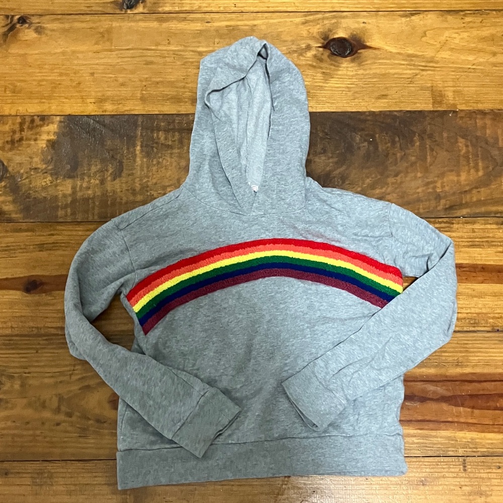 Crewcuts Gray Hoodie with Rainbow Stripe